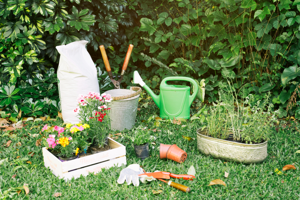 Gardening Inventory With Flowerpots Grass