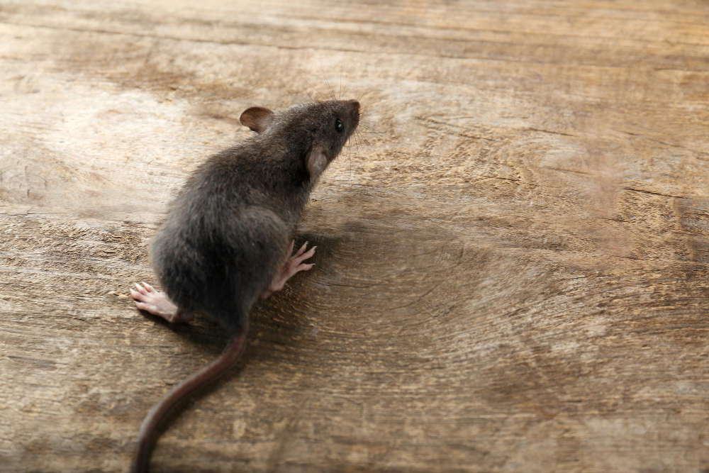 Cute Little Rat Wooden Background
