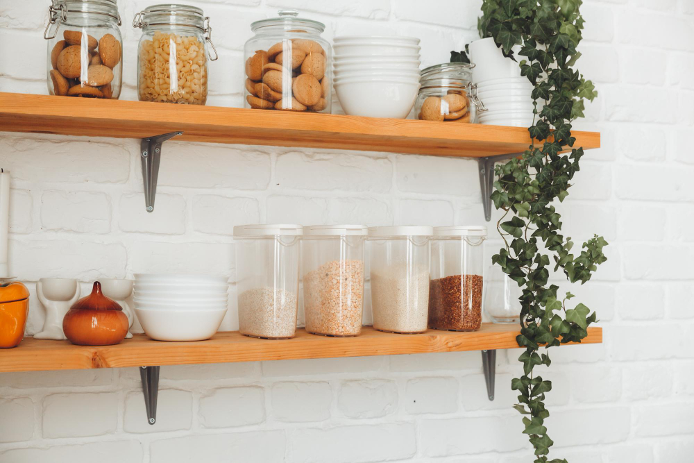 various-cereals-glass-jars-placed-wooden-shelves-kitchen-pasta-cereals