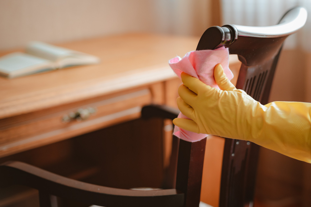 cleaning-maintenance-wooden-chair-table-with-rag-cleaning-agent