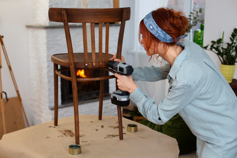 Medium Shot Woman Restoring Furniture