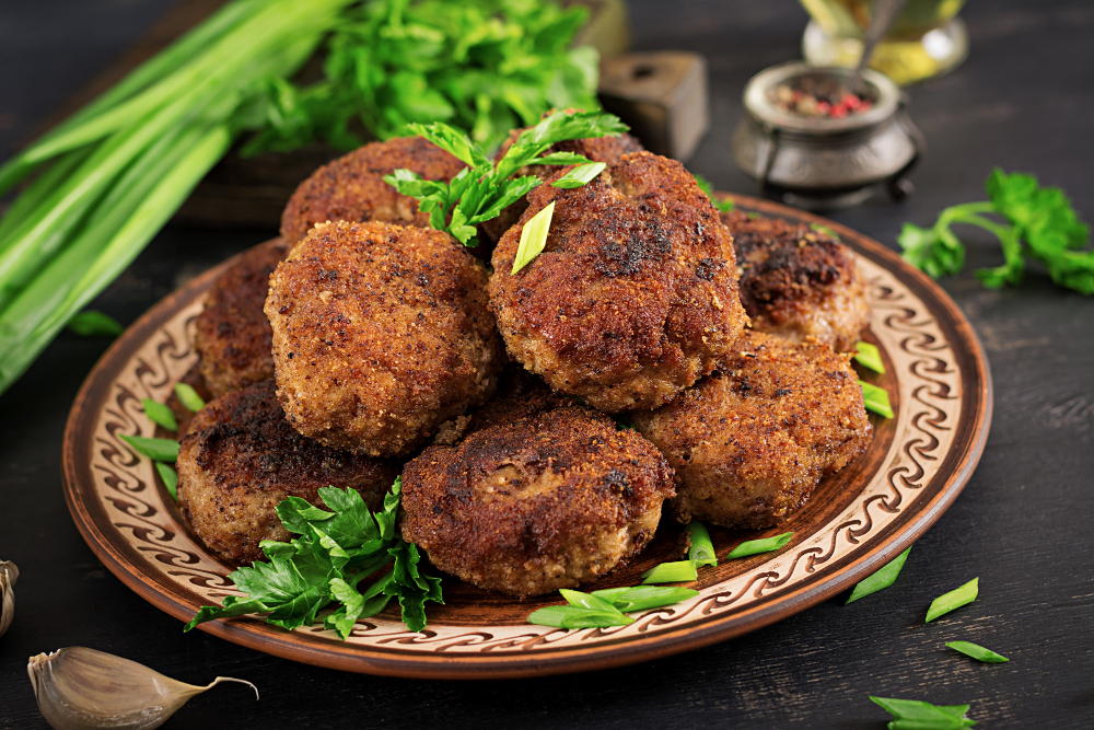 Juicy Delicious Meat Cutlets Dark Table Russian Cuisine