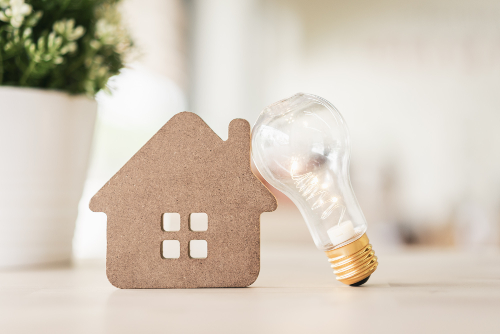 Light Bulb With Wood House Table