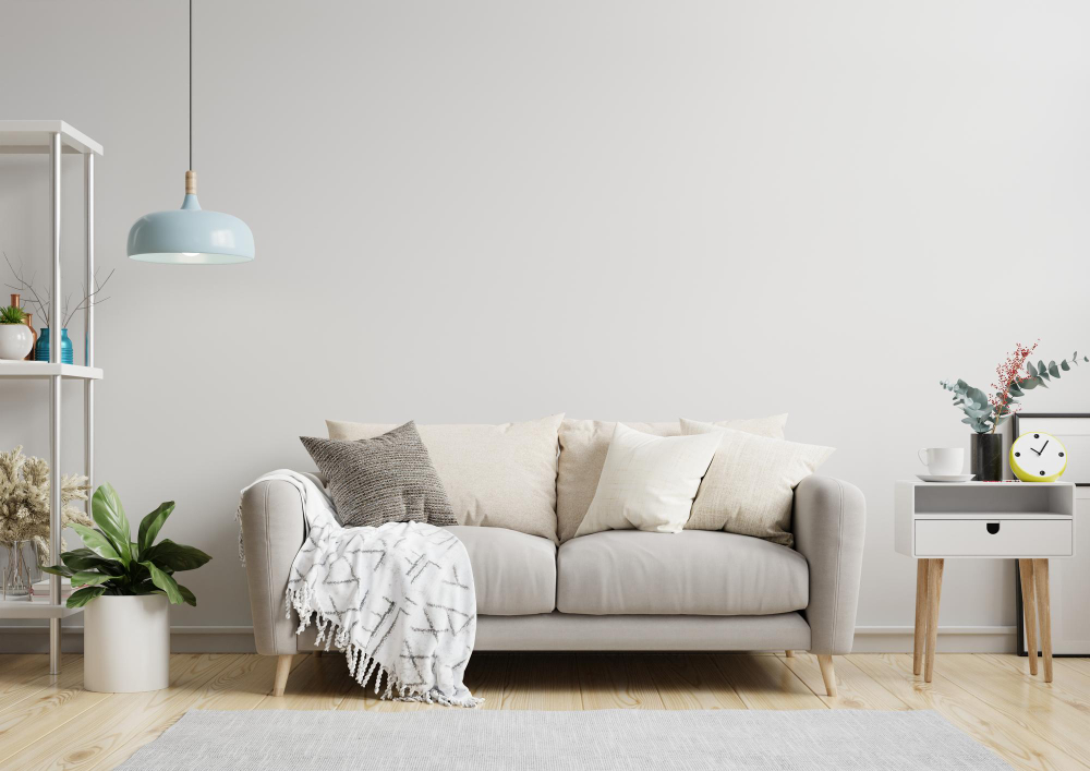 White Minimalist Interior Living Room Have Sofa Decoration