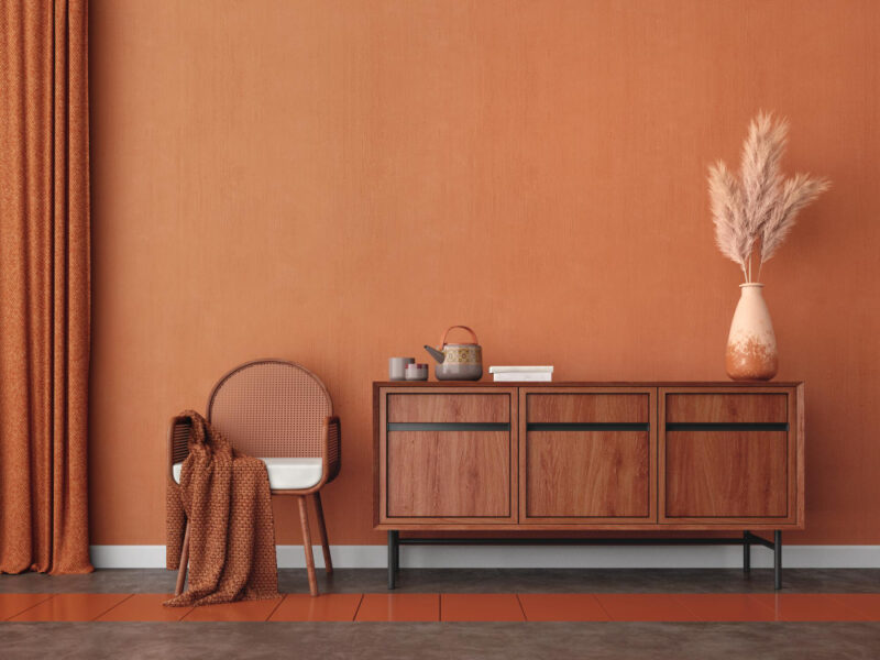 Orange Room With Chair Table Pampas Orange Wall Background
