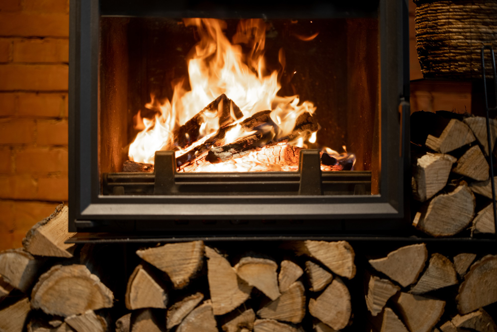 close-up-burning-fireplace-brick-wall-background