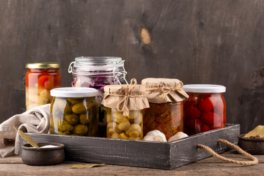 Jars With Preserved Food Assortment