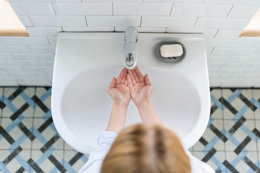 Top View Washing Her Hands Sink