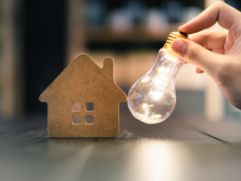 Light Bulb With Wood House Table