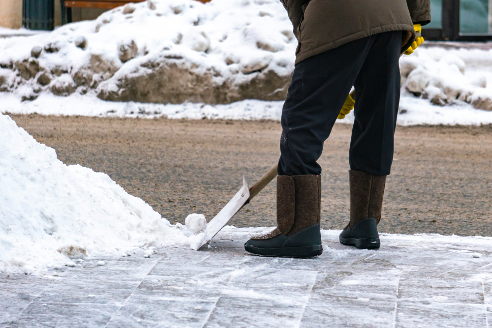 City Service Cleaning Streets From Snow With Special Tools After Snowfall D