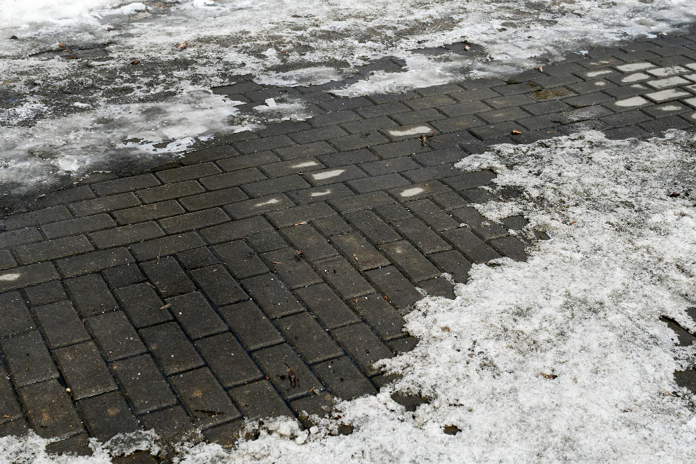 Background Texture Stone Tiles Park Alley Melting Snow Roadside