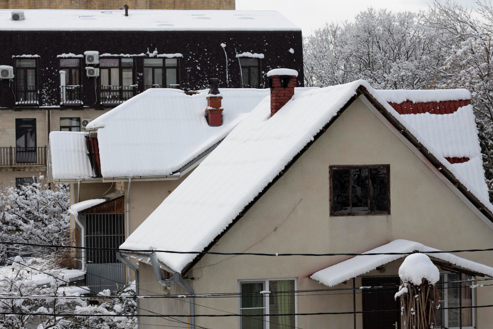 Snowcovered Roofs Houses Winter Day After Snowfall