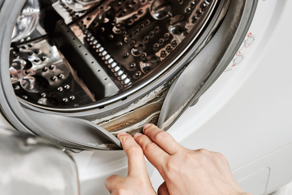 Unrecognizable Woman Cleans Washing Machine