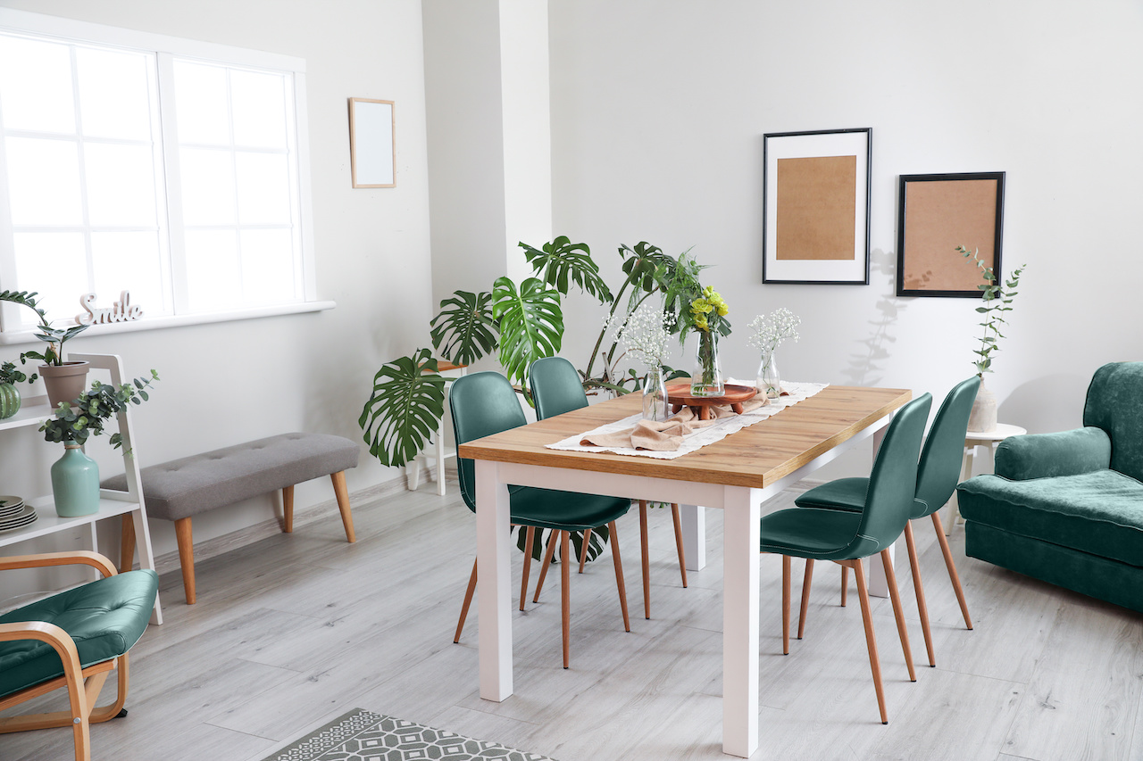 Interior Of Modern Stylish Dining Room With Floral Decor