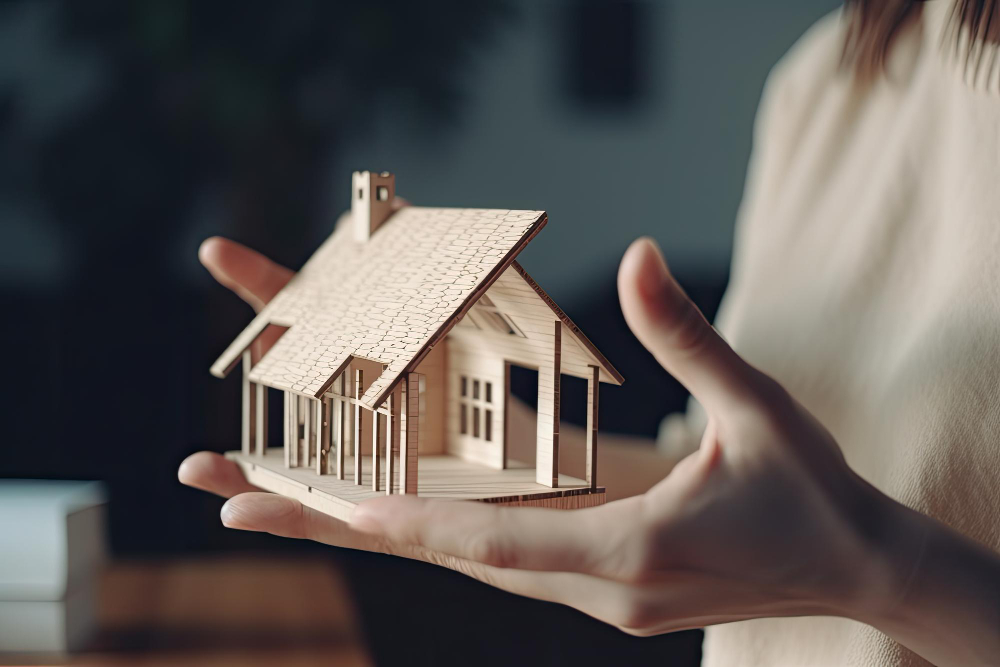 Person Holds Small Wooden House Their Hands