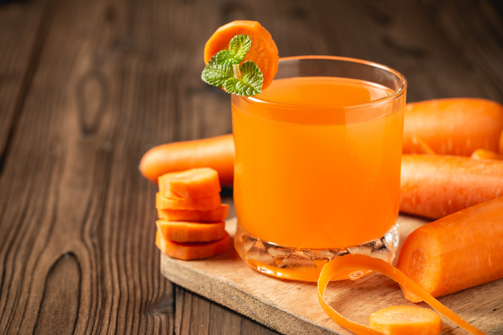 Carrot Juice Glass Wooden Table