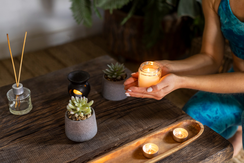 High Angle Woman Holding Candle