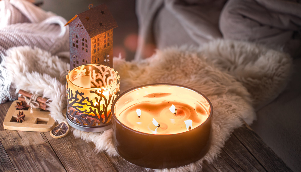 Home Still Life Interior With Beautiful Candles Background Cozy Home Decor