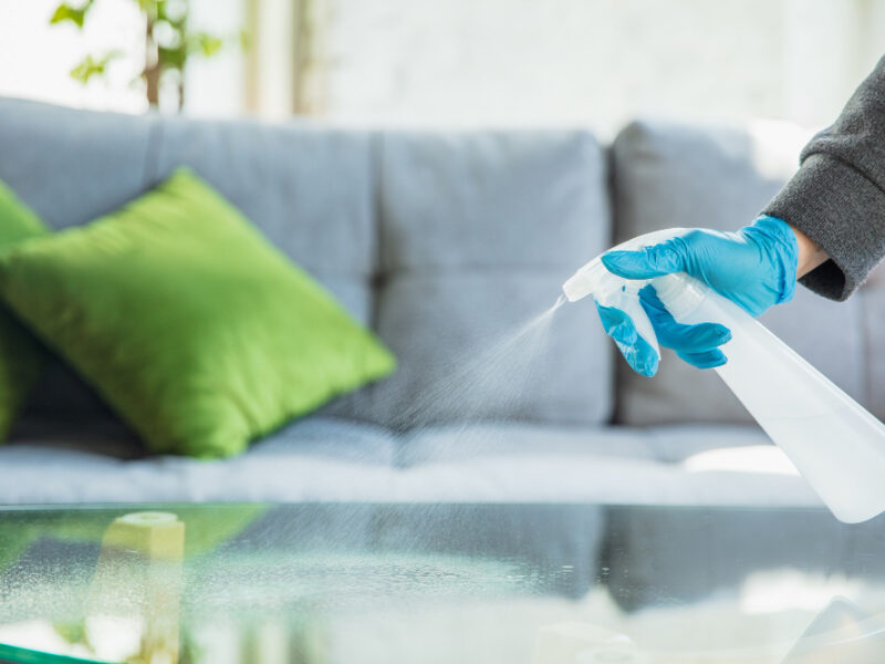 Hand Gloves Disinfecting Surfaces With Sanitizer Home