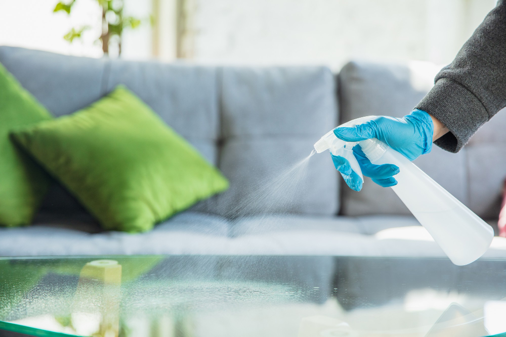 Hand Gloves Disinfecting Surfaces With Sanitizer Home