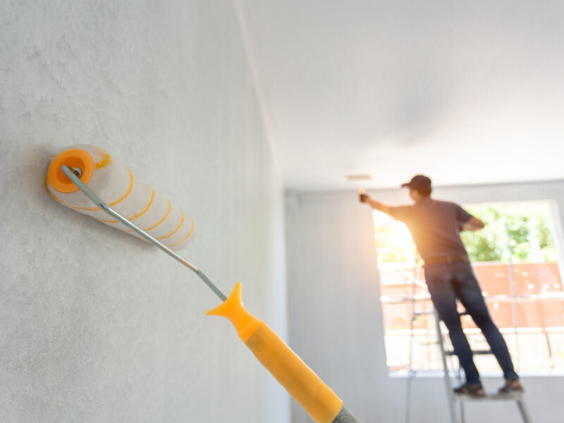Interior Painting Roller Worker Background Home Remodeling Concept